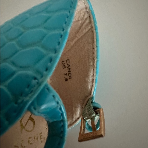 NEW SCENE Platform Stiletto High Heels Y2K Snakeskin Aqua Blue w Black Size 7.5 - Picture 11 of 11